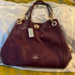 Coach Eddie Leather Handbag in Eggplant